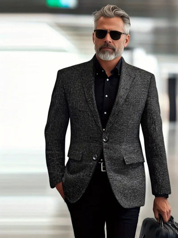 Мъжко сако за ежедневието, Slim Fit, Лапел, едноредово копче, Полиестерно влакно (91.5% полиестер, 8.5% вискоза) с подплата от полиестер, Пролетно-есенен сезон