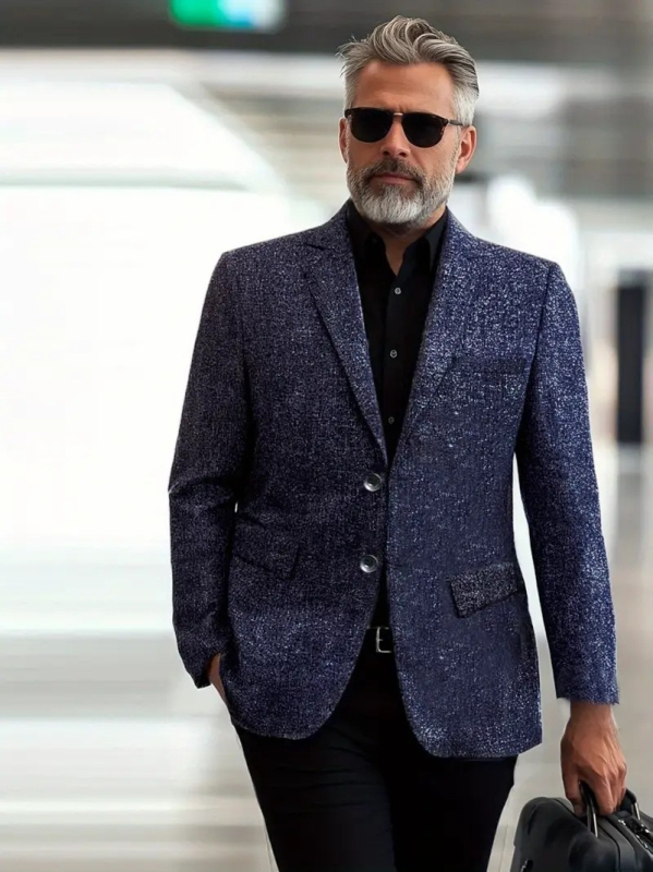 Мъжко сако за ежедневието, Slim Fit, Лапел, едноредово копче, Полиестерно влакно (91.5% полиестер, 8.5% вискоза) с подплата от полиестер, Пролетно-есенен сезон