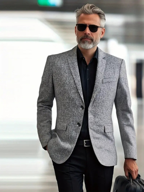 Мъжко сако за ежедневието, Slim Fit, Лапел, едноредово копче, Полиестерно влакно (91.5% полиестер, 8.5% вискоза) с подплата от полиестер, Пролетно-есенен сезон