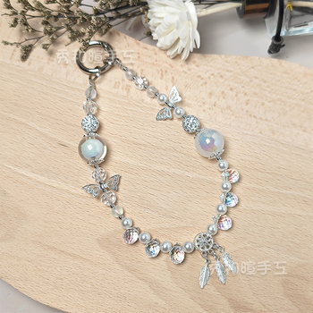 Τηλεφωνική αλυσίδα με κρύσταλλα και κράμα, γλυκό στυλ κλειδοθήκης με μοτίβο πεταλούδας, ηλεκτροπλατίωση επίχρυση, Χειμώνας 2024