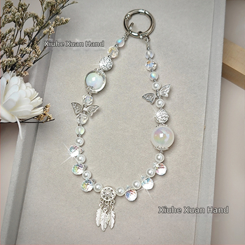 Τηλεφωνική αλυσίδα με κρύσταλλα και κράμα, γλυκό στυλ κλειδοθήκης με μοτίβο πεταλούδας, ηλεκτροπλατίωση επίχρυση, Χειμώνας 2024