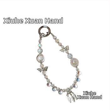 Τηλεφωνική αλυσίδα με κρύσταλλα και κράμα, γλυκό στυλ κλειδοθήκης με μοτίβο πεταλούδας, ηλεκτροπλατίωση επίχρυση, Χειμώνας 2024