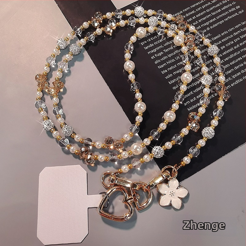 Телефонна презрамка за рамо с дълга лента, кристални мъниста и перли, ръчно изработена, геометрично висулка, дамски стил, многофункционална