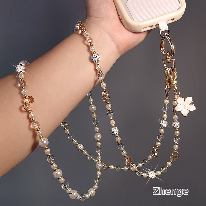 Телефонна презрамка за рамо с дълга лента, кристални мъниста и перли, ръчно изработена, геометрично висулка, дамски стил, многофункционална