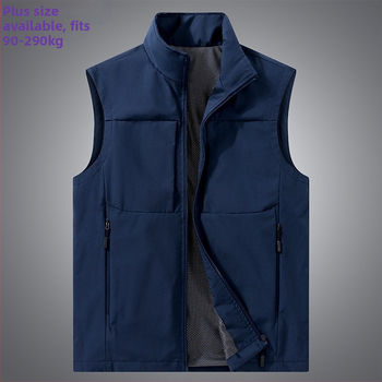 Мъжки жилетка-кардиган за пролет-есен, тънък материал, стояща яка, цип, водоустойчив и ветроустойчив, множество джобове