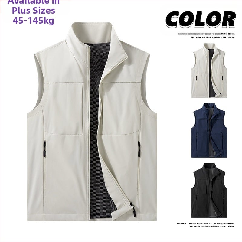 Ανδρικό γιλέκο-καρντίν για άνοιξη-φθινόπωρο, λεπτό ύφασμα, στάσιμος γιακάς, φερμουάρ, ανθεκτικό στον άνεμο και στο νερό