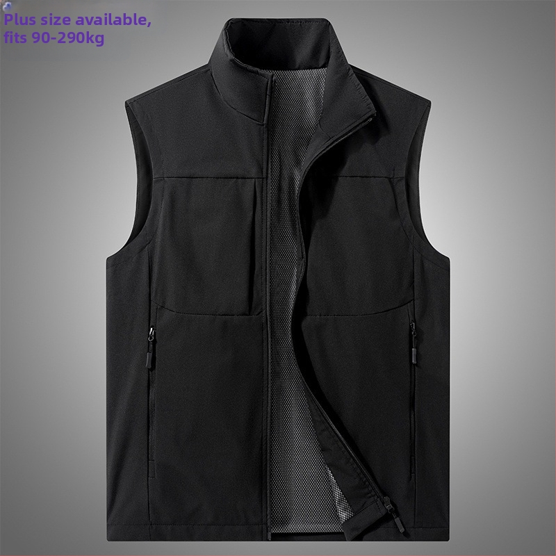 Мъжки жилетка-кардиган за пролет-есен, тънък материал, стояща яка, цип, водоустойчив и ветроустойчив, множество джобове