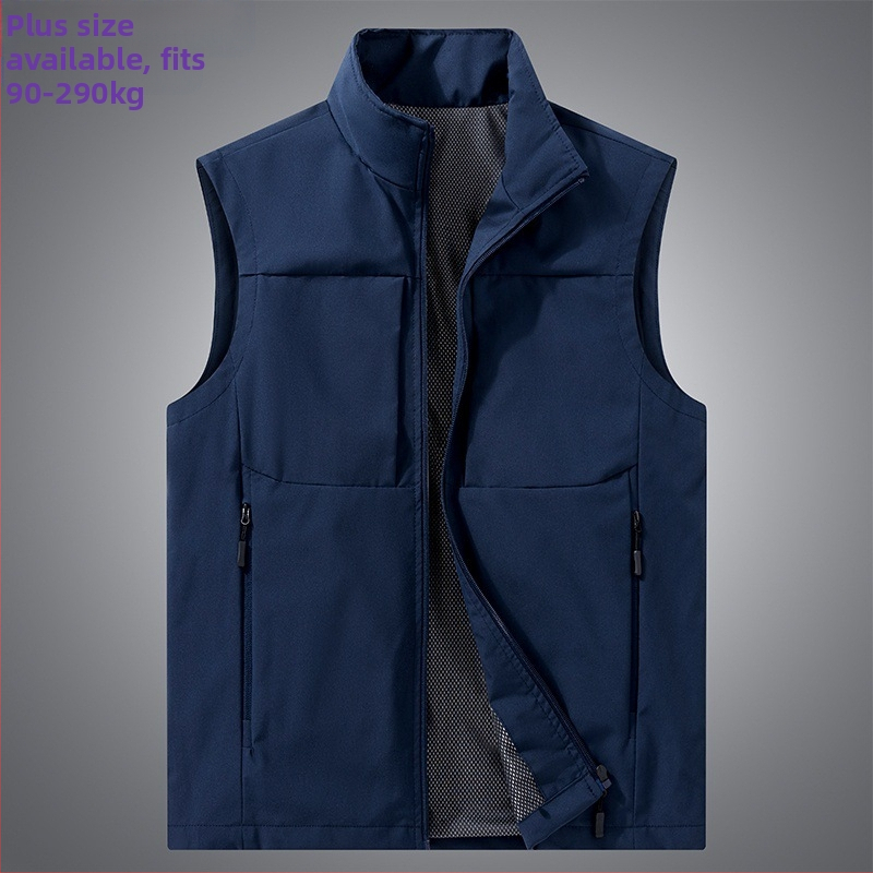 Мъжки жилетка-кардиган за пролет-есен, тънък материал, стояща яка, цип, водоустойчив и ветроустойчив, множество джобове