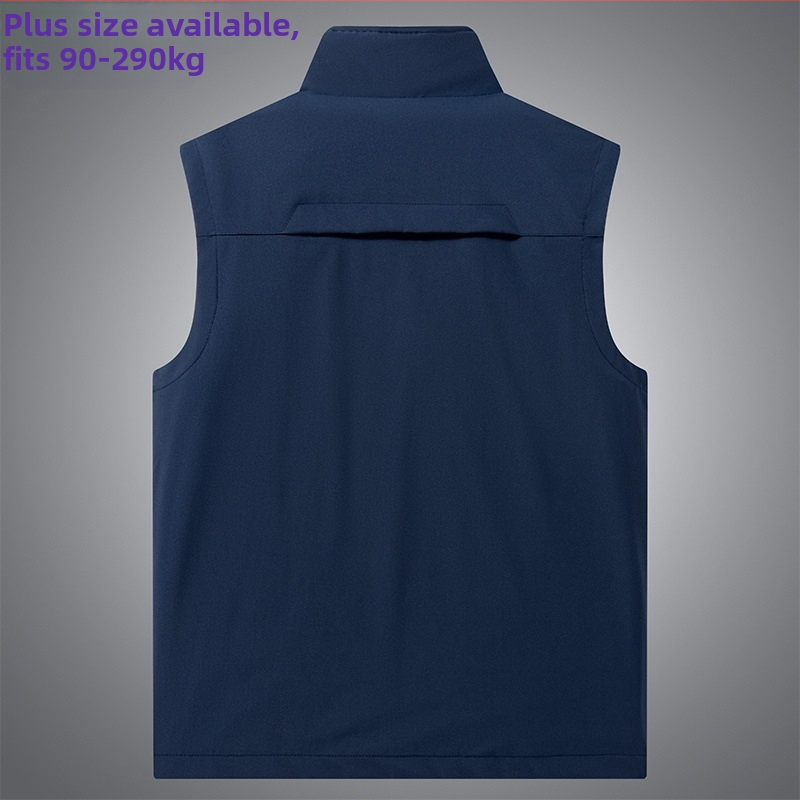 Мъжки жилетка-кардиган за пролет-есен, тънък материал, стояща яка, цип, водоустойчив и ветроустойчив, множество джобове