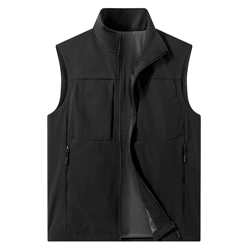 Мъжки жилетка-кардиган за пролет-есен, тънък материал, стояща яка, цип, водоустойчив и ветроустойчив, множество джобове