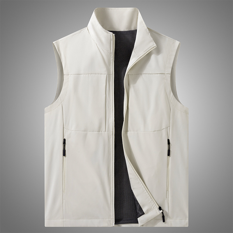 Мъжки жилетка-кардиган за пролет-есен, тънък материал, стояща яка, цип, водоустойчив и ветроустойчив, множество джобове