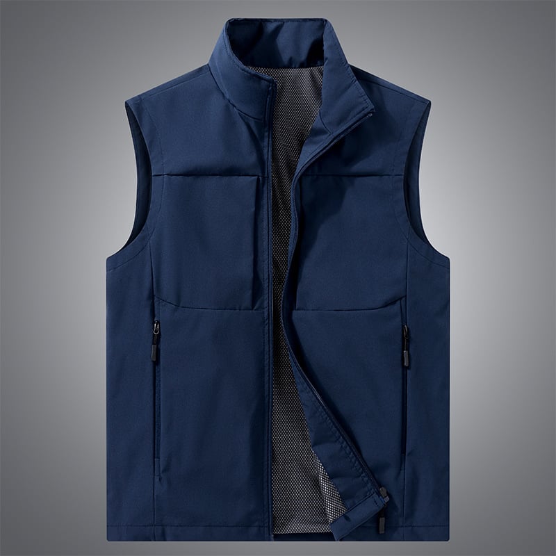 Мъжки жилетка-кардиган за пролет-есен, тънък материал, стояща яка, цип, водоустойчив и ветроустойчив, множество джобове