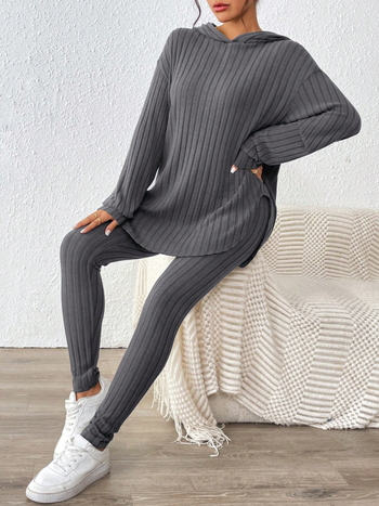 Σετ από δύο τεμάχια: μονόχρωμο μακρυμάνικο τοπ με μακριά παντελόνια, πολυεστέρας 95%+, στυλ Ευρώπης και Αμερικής, γυναικείο Top Set