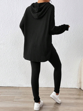 Σετ από δύο τεμάχια: μονόχρωμο μακρυμάνικο τοπ με μακριά παντελόνια, πολυεστέρας 95%+, στυλ Ευρώπης και Αμερικής, γυναικείο Top Set