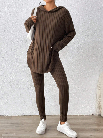 Σετ από δύο τεμάχια: μονόχρωμο μακρυμάνικο τοπ με μακριά παντελόνια, πολυεστέρας 95%+, στυλ Ευρώπης και Αμερικής, γυναικείο Top Set