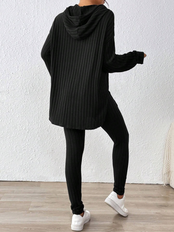 Σετ από δύο τεμάχια: μονόχρωμο μακρυμάνικο τοπ με μακριά παντελόνια, πολυεστέρας 95%+, στυλ Ευρώπης και Αμερικής, γυναικείο Top Set