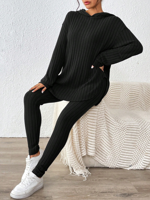 Σετ από δύο τεμάχια: μονόχρωμο μακρυμάνικο τοπ με μακριά παντελόνια, πολυεστέρας 95%+, στυλ Ευρώπης και Αμερικής, γυναικείο Top Set