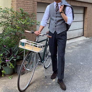 Corduroy мъжки жилет – тясно прилепване, винтидж британски стил, V-neck, еднобортен, Rabbit Hair