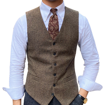 Corduroy мъжки жилет – тясно прилепване, винтидж британски стил, V-neck, еднобортен, Rabbit Hair