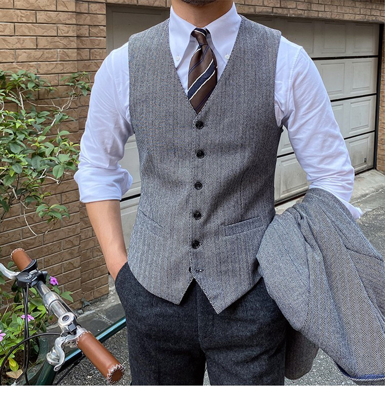 Corduroy мъжки жилет – тясно прилепване, винтидж британски стил, V-neck, еднобортен, Rabbit Hair