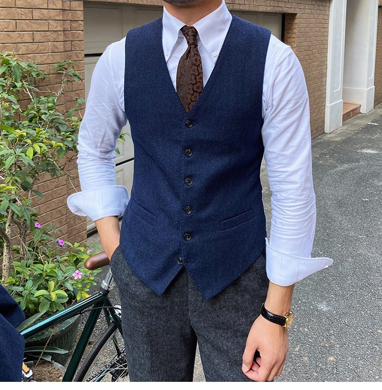 Corduroy мъжки жилет – тясно прилепване, винтидж британски стил, V-neck, еднобортен, Rabbit Hair