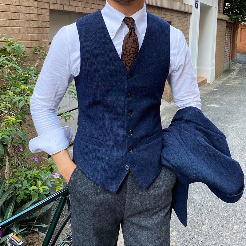 Corduroy мъжки жилет – тясно прилепване, винтидж британски стил, V-neck, еднобортен, Rabbit Hair