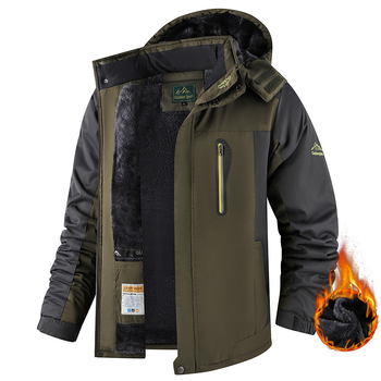 Ανδρικό βαμβακερό μπουφάν με κουκούλα - γέμισμα από βαμβάκι, επένδυση φλίς, αντιανεμικό και αδιάβροχο, τσέπες με φερμουάρ