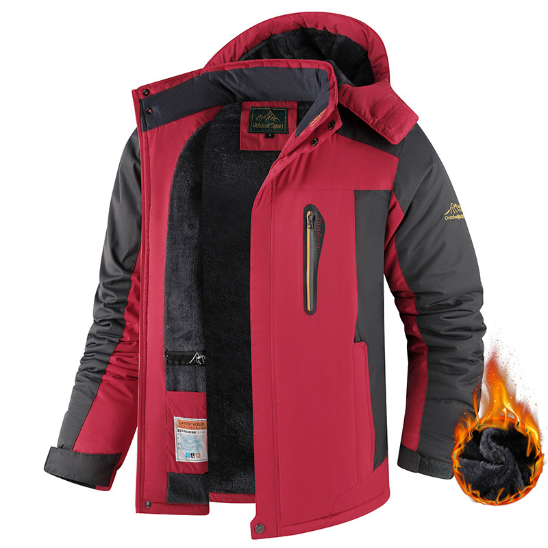 Vīriešu kapucēta kokvilnas jaka - kokvilnas pildījums, flīsa odere, vēja izturīga un ūdensnecaurlaidīga, kabatas ar rāvējslēdzējiem