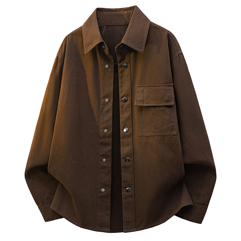 Мъжка риза в хонгконгски стил за работа, с дълъг ръкав, едноцветна, 100% полиестер, ежедневна