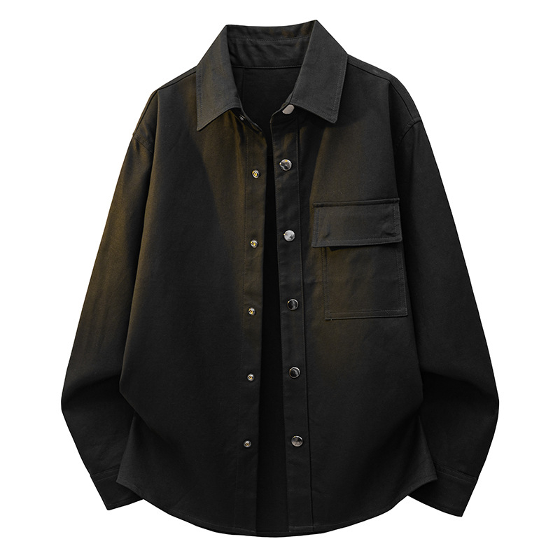 Мъжка риза в хонгконгски стил за работа, с дълъг ръкав, едноцветна, 100% полиестер, ежедневна