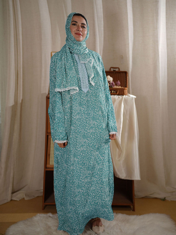 Μουσουλμανική δροσερή ρόμπα προσευχής με σάλι σε ένα, Αφρικανικό εκτυπωμένο μοτίβο, μακριά μανίκια, μακριά ρόμπα, ύφασμα ρεγιόν 95%+.