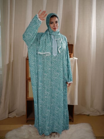 Μουσουλμανική δροσερή ρόμπα προσευχής με σάλι σε ένα, Αφρικανικό εκτυπωμένο μοτίβο, μακριά μανίκια, μακριά ρόμπα, ύφασμα ρεγιόν 95%+.