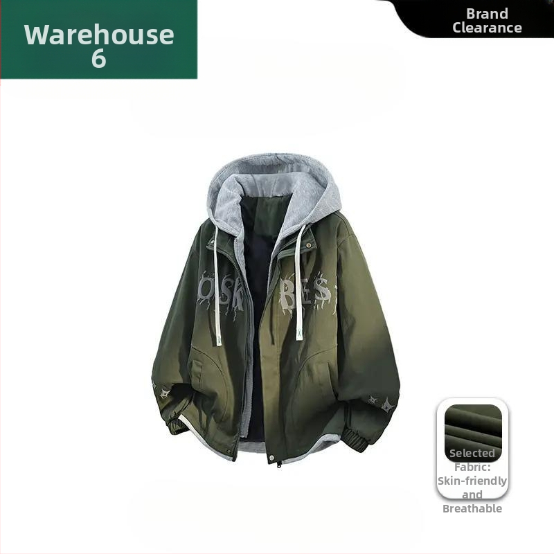 Geacă bărbătească cu glugă, aspect de două părți, Camel Wool și poliester, JK908