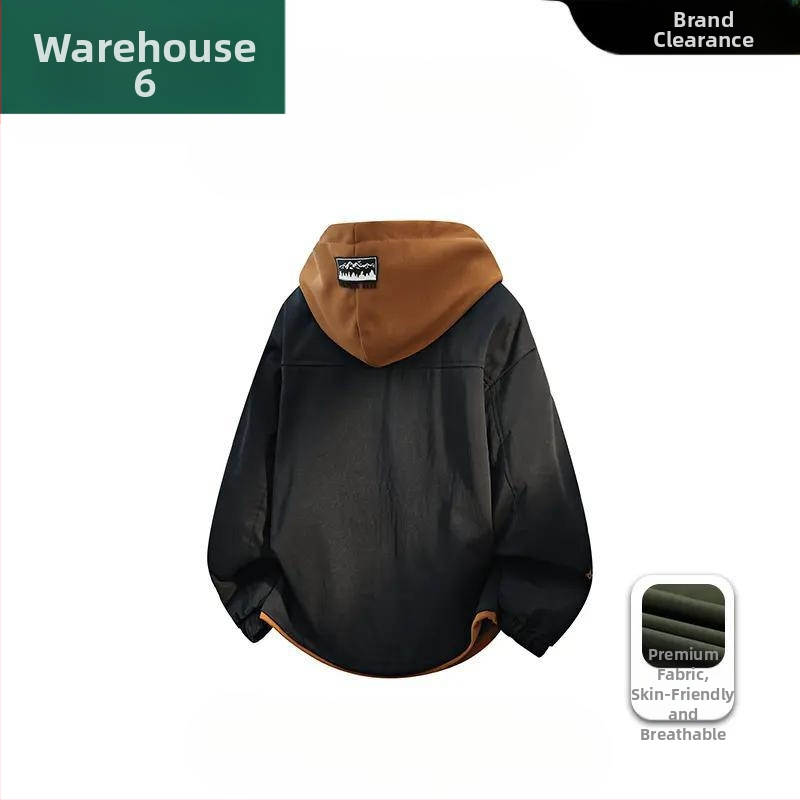 Мъжко яке с качулка и дизайн на две части, Camel Wool и полиестер, JK908