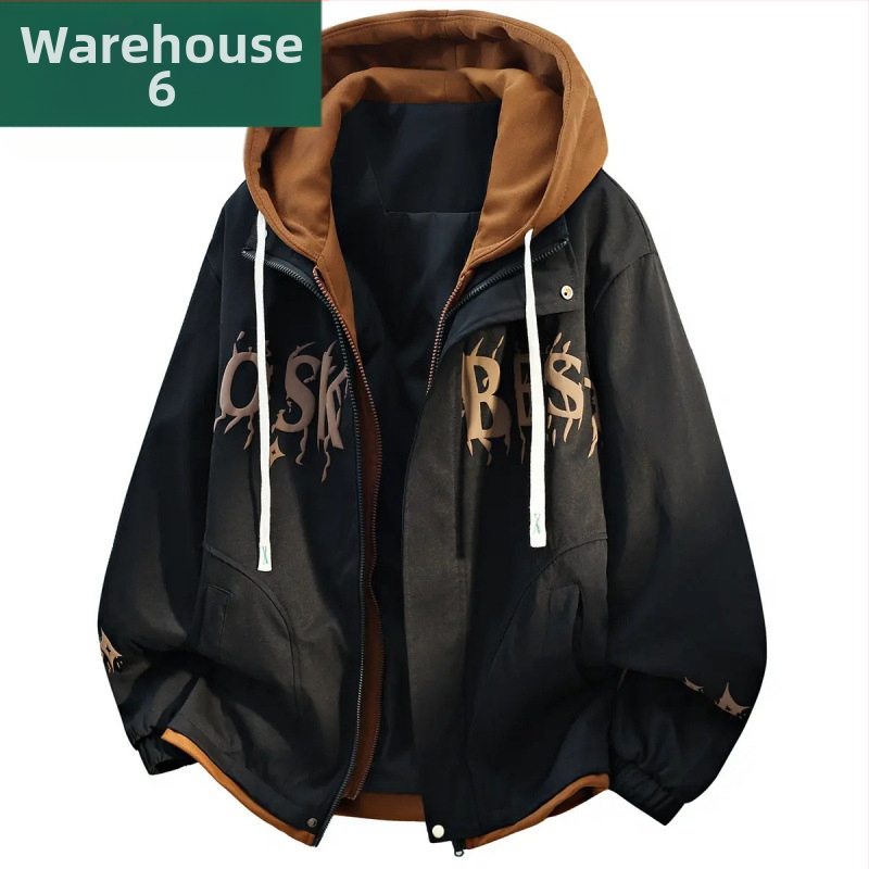 Geacă bărbătească cu glugă, aspect de două părți, Camel Wool și poliester, JK908