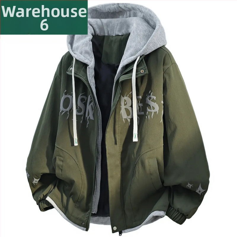 Geacă bărbătească cu glugă, aspect de două părți, Camel Wool și poliester, JK908