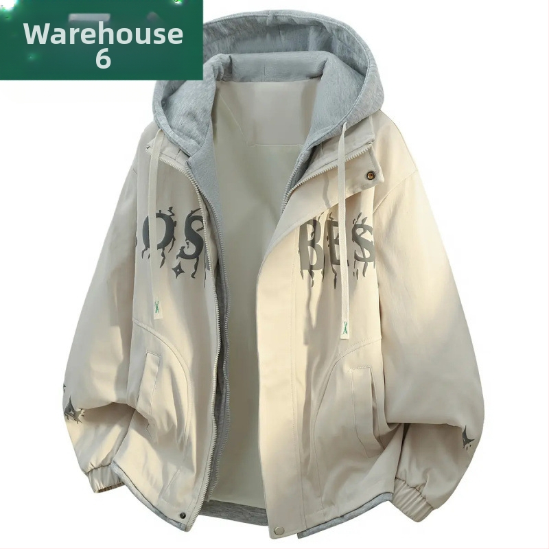 Geacă bărbătească cu glugă, aspect de două părți, Camel Wool și poliester, JK908