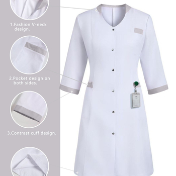 Επαγγελματικό ιατρικό φόρεμα νοσοκόμας με πολλαπλά τσέπες, ελεύθερη γραμμή, μακρύ μήκος (100 cm+), 100% πολυεστέρας