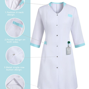 Επαγγελματικό ιατρικό φόρεμα νοσοκόμας με πολλαπλά τσέπες, ελεύθερη γραμμή, μακρύ μήκος (100 cm+), 100% πολυεστέρας