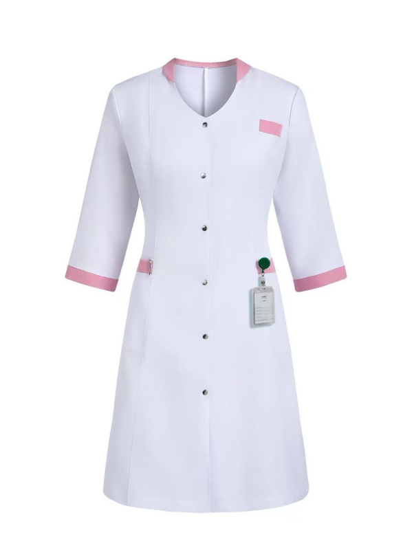 Επαγγελματικό ιατρικό φόρεμα νοσοκόμας με πολλαπλά τσέπες, ελεύθερη γραμμή, μακρύ μήκος (100 cm+), 100% πολυεστέρας