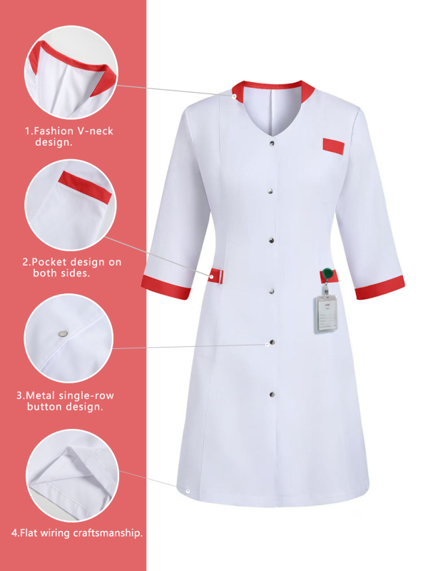 Επαγγελματικό ιατρικό φόρεμα νοσοκόμας με πολλαπλά τσέπες, ελεύθερη γραμμή, μακρύ μήκος (100 cm+), 100% πολυεστέρας