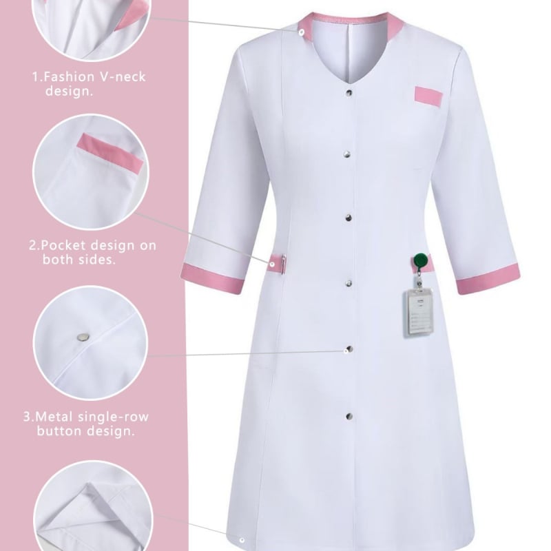 Професионална униформа за медицинска сестра – рокля с множество джобове, свободен силует, дълга кройка (повече от 100 cm), 100% полиестер
