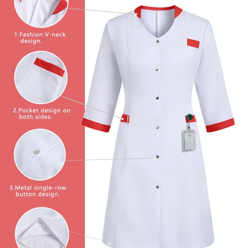 Επαγγελματικό ιατρικό φόρεμα νοσοκόμας με πολλαπλά τσέπες, ελεύθερη γραμμή, μακρύ μήκος (100 cm+), 100% πολυεστέρας