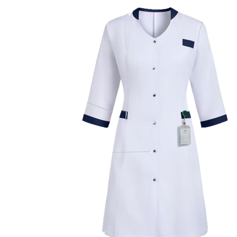 Επαγγελματικό ιατρικό φόρεμα νοσοκόμας με πολλαπλά τσέπες, ελεύθερη γραμμή, μακρύ μήκος (100 cm+), 100% πολυεστέρας