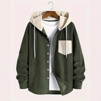 Мъжка риза в стил кардиган с патчворк цветни блокове, тясна кройка, дълъг ръкав, квадратно деколте