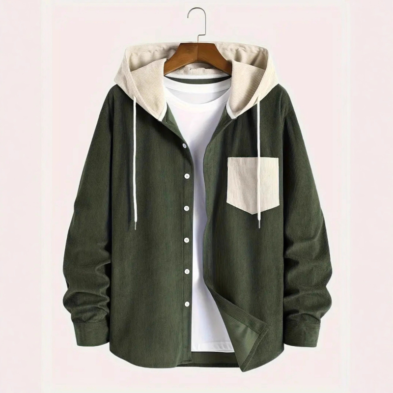 Мъжка риза в стил кардиган с патчворк цветни блокове, тясна кройка, дълъг ръкав, квадратно деколте