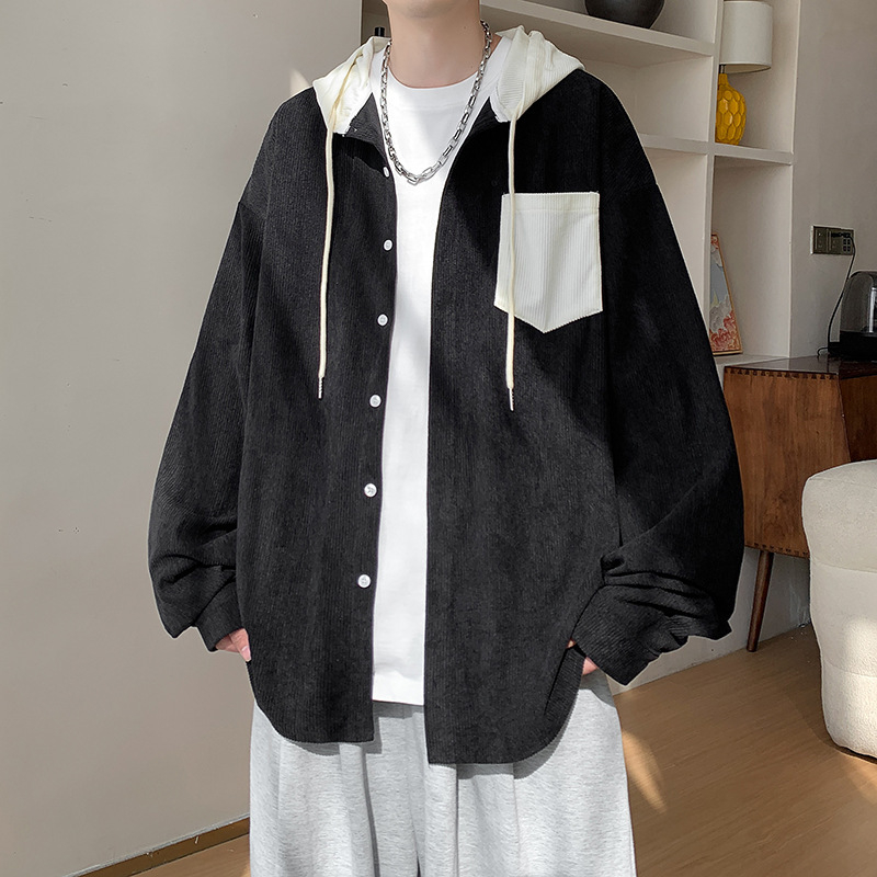 Мъжка риза в стил кардиган с патчворк цветни блокове, тясна кройка, дълъг ръкав, квадратно деколте