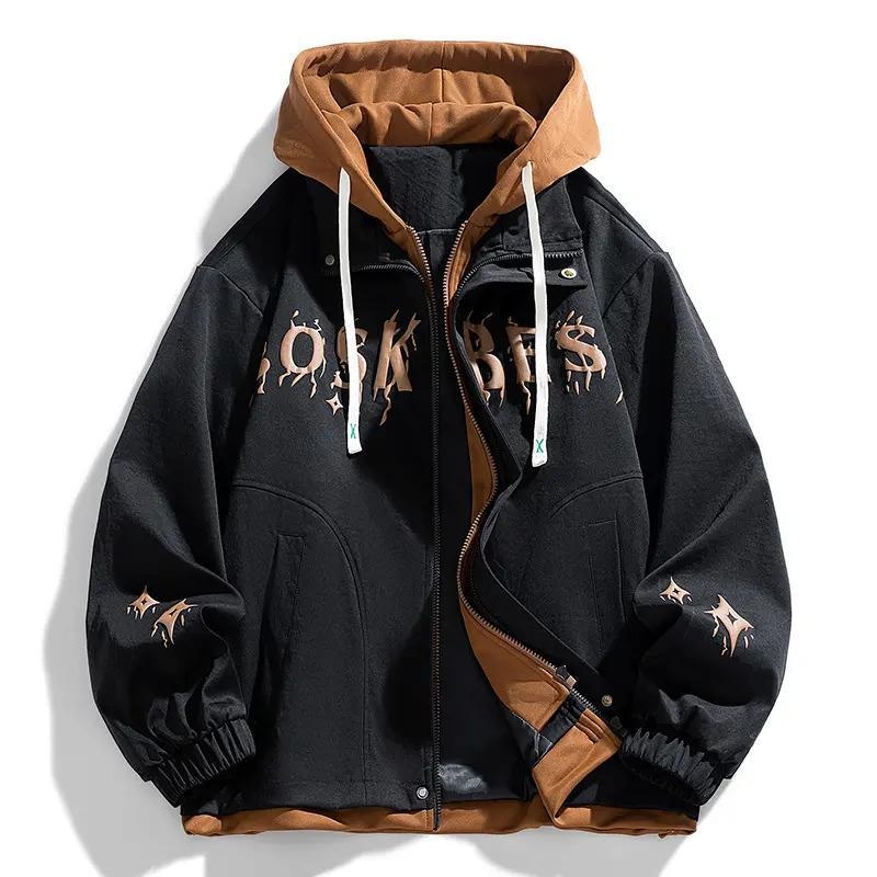 Két részes kinézetű dzseki, szélálló, kapucnis, cipzárral, laza szabású, poliészter-lycra keverék