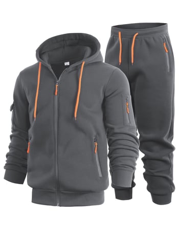 Muški dvodijelni komplet duksi s kapuljačom i zatvaračem, fleece podstava, slobodan kroj