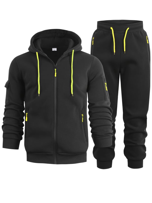 Muški dvodijelni komplet duksi s kapuljačom i zatvaračem, fleece podstava, slobodan kroj